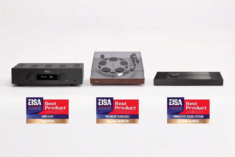 Home 9 Ocenenia EISA Awards 2026-2027 pre Hegel H200, Thorens TD 404 DD a Focal Mu-so Hekla